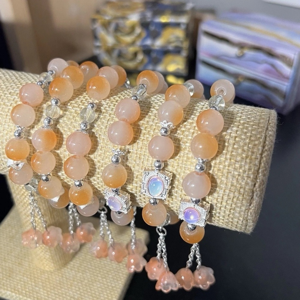 LOT of 5 Elegant Silver and Peach Glass Beaded Bracelet